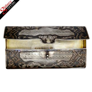Antique Imperial Russian 84 Niello Silver Cigarette Cigar Vesta Case Pan Slavic