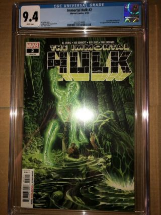 Immortal Hulk 2 Cgc 9.  4 W 1st Dr.  Frye 1st Print Alex Ross