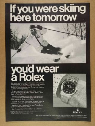 1969 Rolex Explorer Watch Skier Stein Eriksen Photo Vintage Print Ad