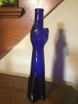 Happy Cat Figural Cobalt Blue Bottle Mosel Riesling Wine Kitty Kitten Vase