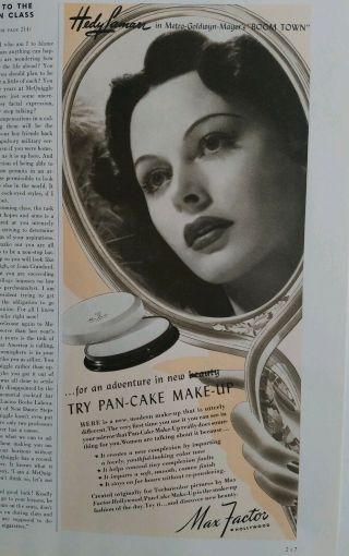 1940 Max Factor Pancake Makeup Hedy Lamarr Boom Town Movie Star Ad