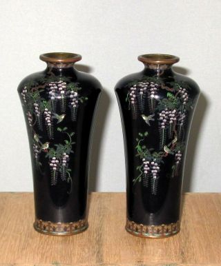Ota,  Kichisaburo Signed Pair Meiji Japanese Silver Wire Cloisonne Enamel Vases