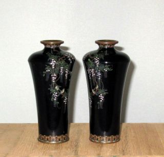 Ota,  Kichisaburo Signed Pair Meiji Japanese Silver Wire Cloisonne Enamel Vases 3