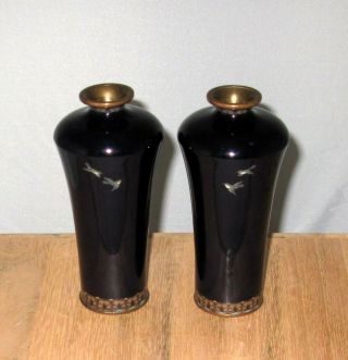 Ota,  Kichisaburo Signed Pair Meiji Japanese Silver Wire Cloisonne Enamel Vases 5
