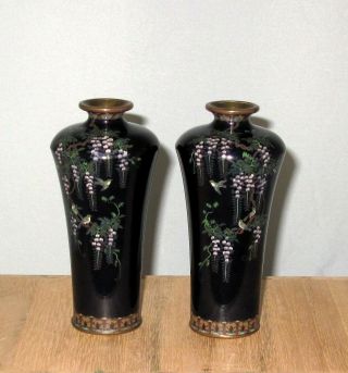 Ota,  Kichisaburo Signed Pair Meiji Japanese Silver Wire Cloisonne Enamel Vases 7
