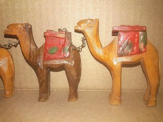 Wood Chained Camels Donkey Rider Nativity Vintage Hand Carved Hand Painted