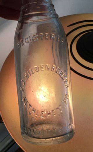 Old Bethlehem Pa Soda Pop Bottle F J Hildenberger 6.  5 Oz Advertising Registered