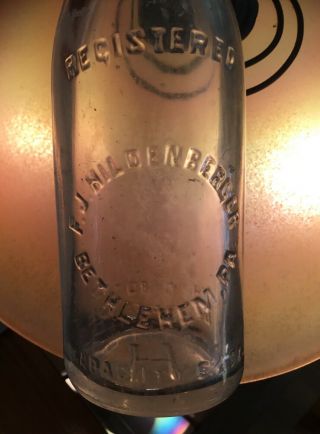 Old Bethlehem PA Soda Pop Bottle F J Hildenberger 6.  5 Oz Advertising Registered 3