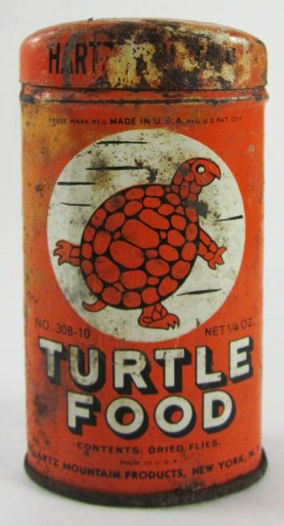 Vintage Hartz Mountain Turtle Food Tin Orange Oval Container Empty