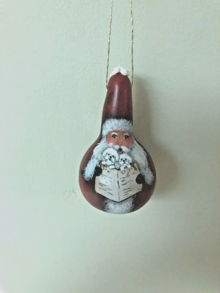 Hand Painted Santa & Two Bichon Frise Gourd Ornament / Ann