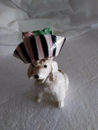 Vintage Ceramic Spaghetti White Poodle Figurine With Hat By Jane Callender 
