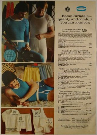 1974 Vintage Paper Print Ad Fashion Mens Clothing Thermal Shirt Briefs Underwear
