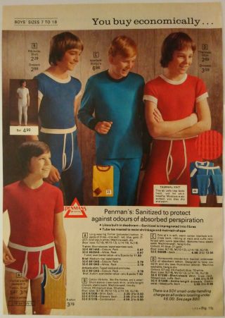 1974 Vintage PAPER PRINT AD pyjamas flannel robe thermal shirt briefs underwear 2