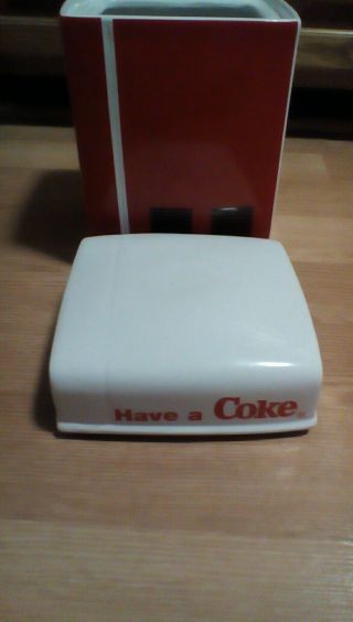 Vintage Coca Cola Coke Ceramic Vending Machine Cookie Jar Container With Lid 3