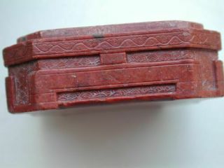 ANTIQUE CHINESE CARVED SOAPSTONE BOX,  COVER SCHOLAR SEAL PASTE INK DRAGON NR 11