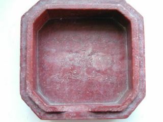 ANTIQUE CHINESE CARVED SOAPSTONE BOX,  COVER SCHOLAR SEAL PASTE INK DRAGON NR 6
