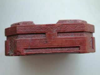 ANTIQUE CHINESE CARVED SOAPSTONE BOX,  COVER SCHOLAR SEAL PASTE INK DRAGON NR 9