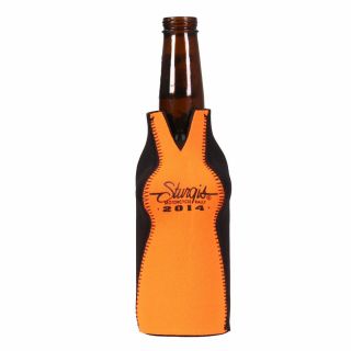 Sturgis Motorcycle Rally Boobs In Orange Shirt Zip Up Bottle Koozie 1455