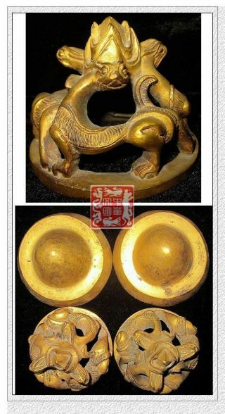 Vintage Han Kingdom General Lifetool Gold Bronze Mountain Tiger - Shape Mat Weight