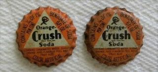 2 Vintage Orange Crush Soda,  Pop Bottle Cork Caps,  Crown,