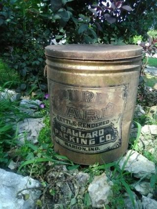 Antique/vintage 50lb 5 Gallon Lard Tin Ballard Packing Co.  Marion Indiana