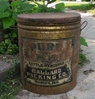 Antique/Vintage 50lb 5 gallon Lard Tin Ballard Packing Co.  Marion Indiana 2