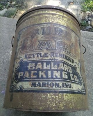 Antique/Vintage 50lb 5 gallon Lard Tin Ballard Packing Co.  Marion Indiana 3