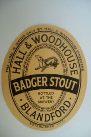 Hall & Woodhouse Blandford Badger Stout Brewery Beer Bottle Label