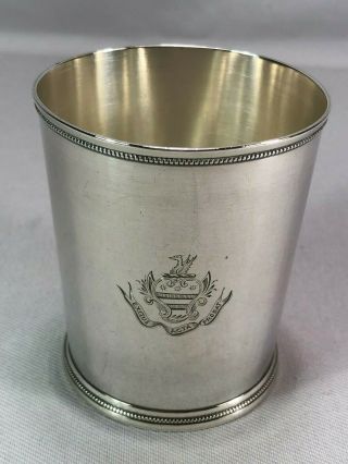 19c Wood & Hughes Sterling Silver Julep Cup George Washington Family Crest