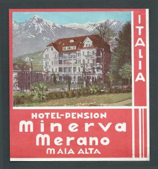 Hotel Minerva Merano Italy - Vintage Luggage Label
