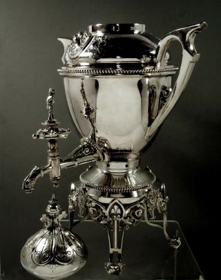 Wood & Hughes Silver Tea Set Tea Urn c1870 Medallion 11
