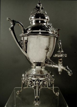 Wood & Hughes Silver Tea Set Tea Urn c1870 Medallion 2