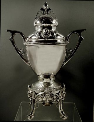 Wood & Hughes Silver Tea Set Tea Urn c1870 Medallion 3