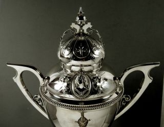 Wood & Hughes Silver Tea Set Tea Urn c1870 Medallion 7