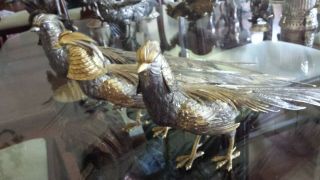 1100g Masterpiece Sterling Silver Set 3 Royal Pheasants Perfect Detail Carving