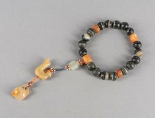Chinese Antique/vintage Carved Agate Prayer Beads,  19th Manchu Style.