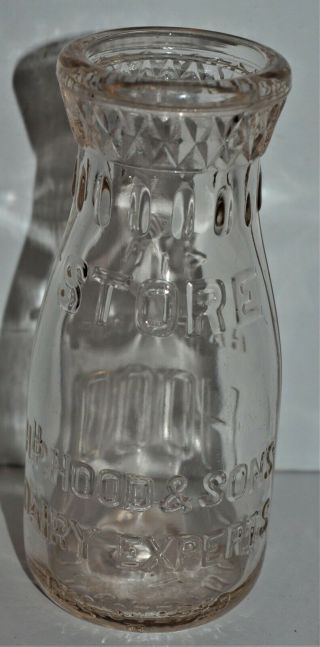 Vintage Glass Half Pint Milk Bottle,  H.  P.  Hood & Sons,  Dairy Experts,  Store Bottle