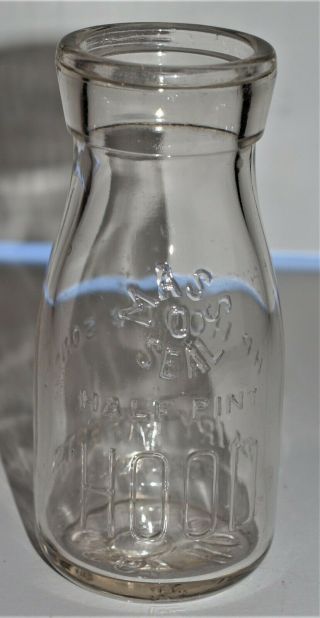 Vintage Glass Half Pint Milk Bottle,  H.  P.  Hood & Sons,  Dairy Experts,  Mass Seal