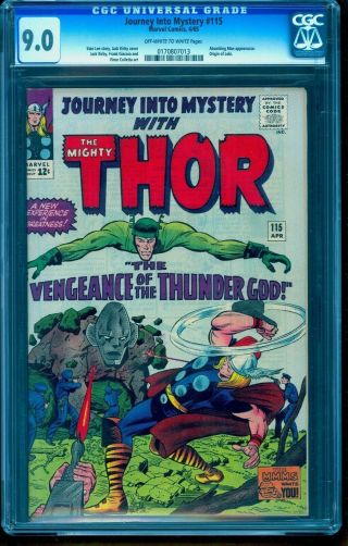 Journey Into Mystery 115 Cgc 9.  0 Origin Loki Not In 85 See Our 9.  8 Thor S