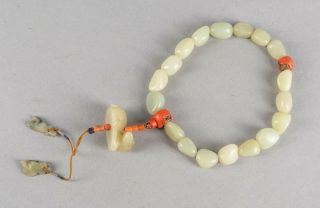 19th Manchu Style Chinese Antique Jade & Coral Prayer Beads