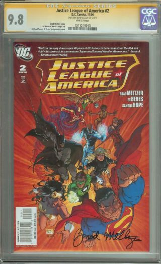 Justice League Of America 2 Ss Cgc 9.  8 Auto Brad Meltzer Signed Batman Superman