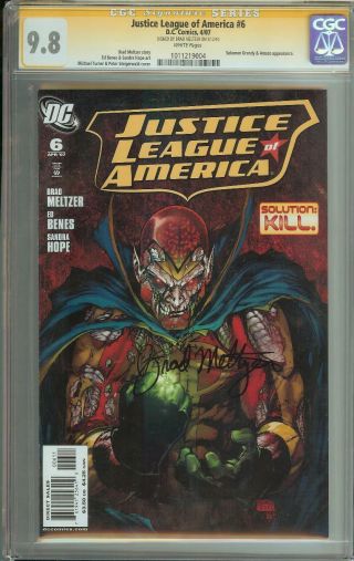 Justice League Of America 6 Ss Cgc 9.  8 Auto Brad Meltzer Signed Batman Superman