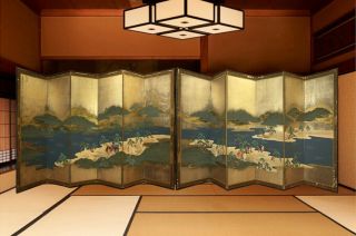 掛軸1967 Paired Folding Screen / Byobu " Silver - Leaf Traveling East From Kyoto " @by3