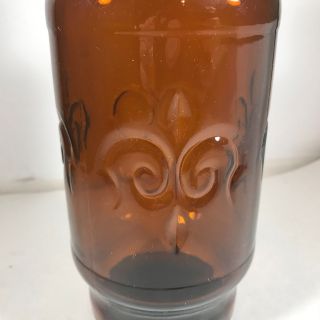 Vtg Fleur De Lis French Design Amber Glass Kitchen Canister W/Lid Apothethecary 2