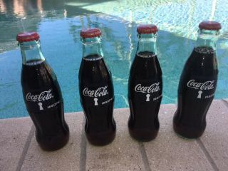 Set Of Four (4) World Of Coca - Cola Museum - Atlanta - Full 8 Oz Glass Coke Bottles