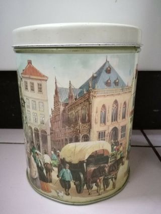 Vintage Decorative Tin Box Metal Case Cookie Jar Europe City 18th Cent