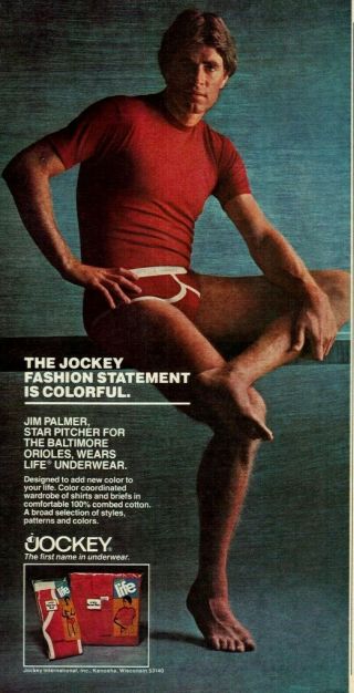 1980 Jockey Life Underwear & Shirt Red Jim Palmer Vintage Color Photo Print Ad