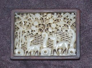 Chinese Antique White Jade Openwork Deer Plaque Ming Dynasty