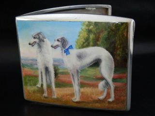 Rare Antique Solid Silver Enamel Cigarette Case Hand Painted Dog Design 1900 4