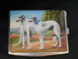 Rare Antique Solid Silver Enamel Cigarette Case Hand Painted Dog Design 1900 5